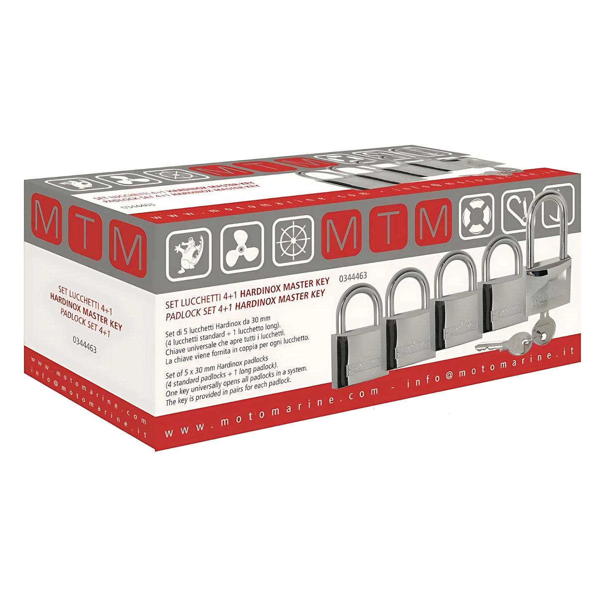 Set 5 lucchetti Hardinox 30mm con chiave universale in acciaio inox lucidato a specchio per nautica 4 lucchetti standard più 1 lucchetto long