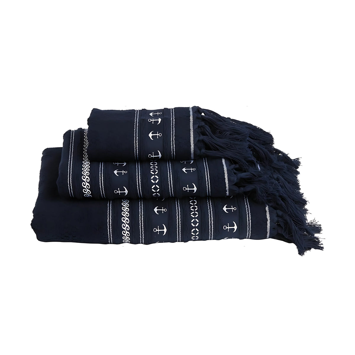 Set 3 Asciugamani Santorini Marine Business Blu Navy con Ancora Decorativa
