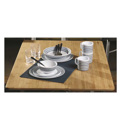 Servizio da tavola Bluebay in melamina 16 pezzi bianco con decoro grigio: piatti, ciotole, tazze e bicchieri