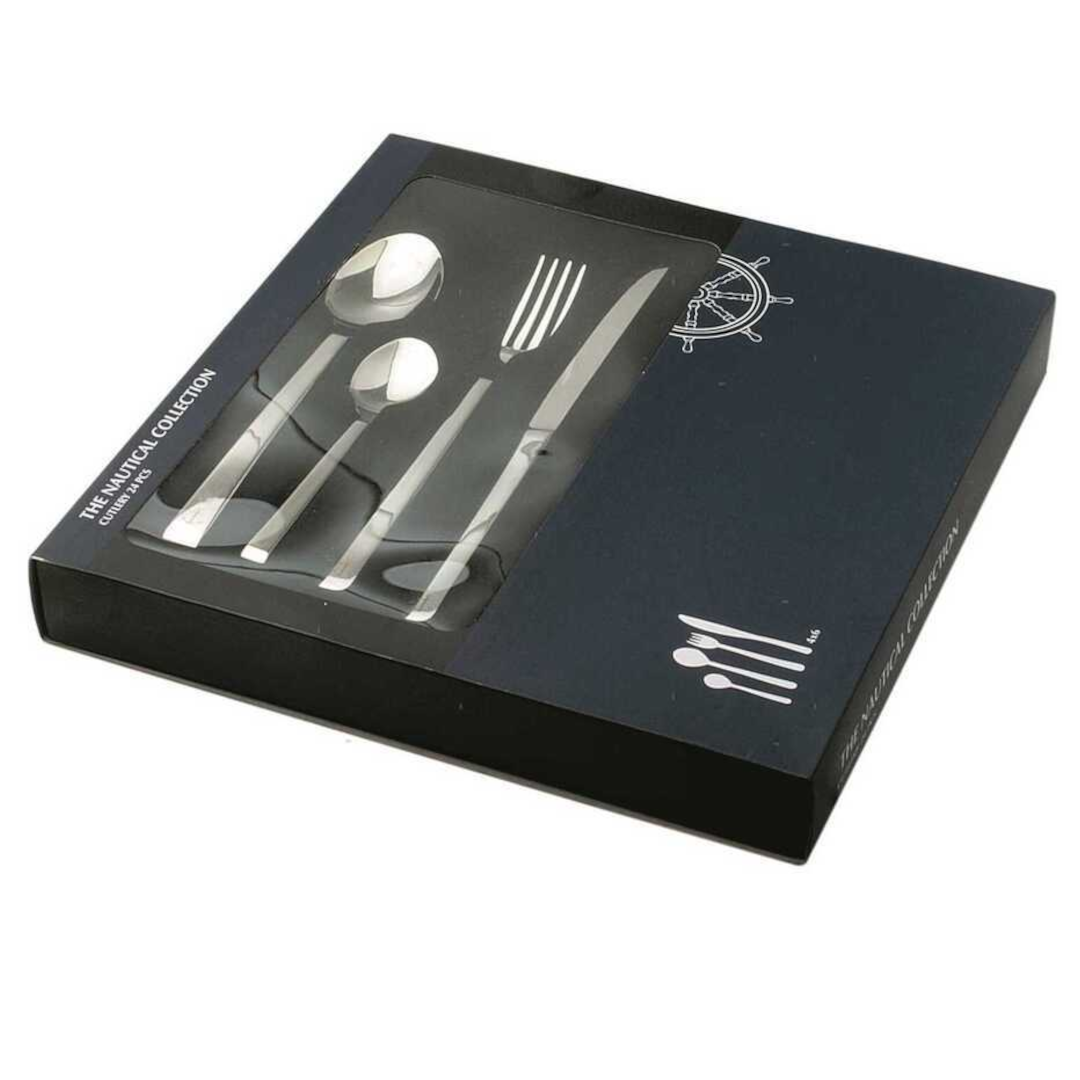 Set 24 posate acciaio inox 18/10 The Nautical Collection in confezione regalo blu navy