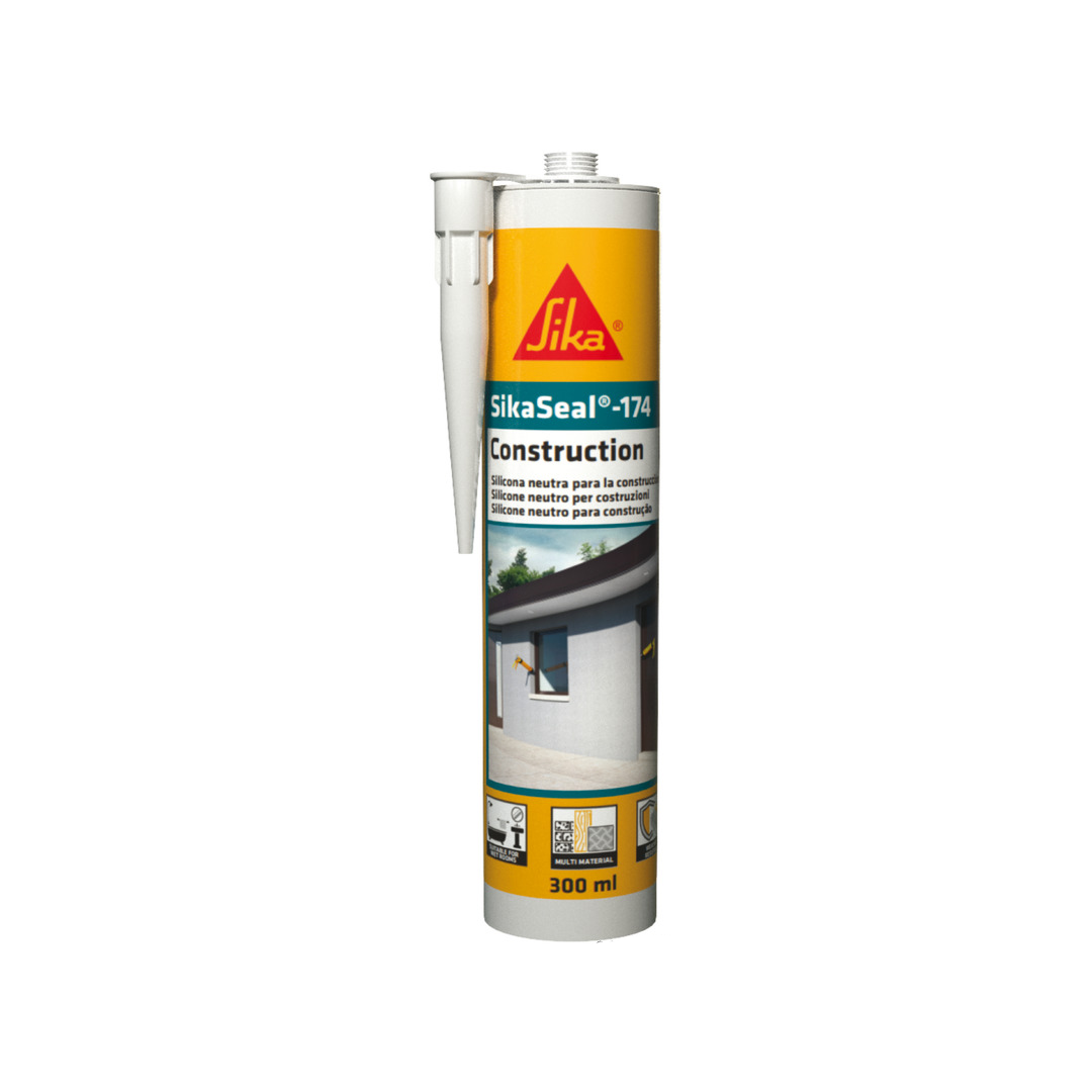 Cartuccia di silicone neutro SikaSeal 174/175 resistente a muffa e raggi UV per sigillature interne ed esterne.