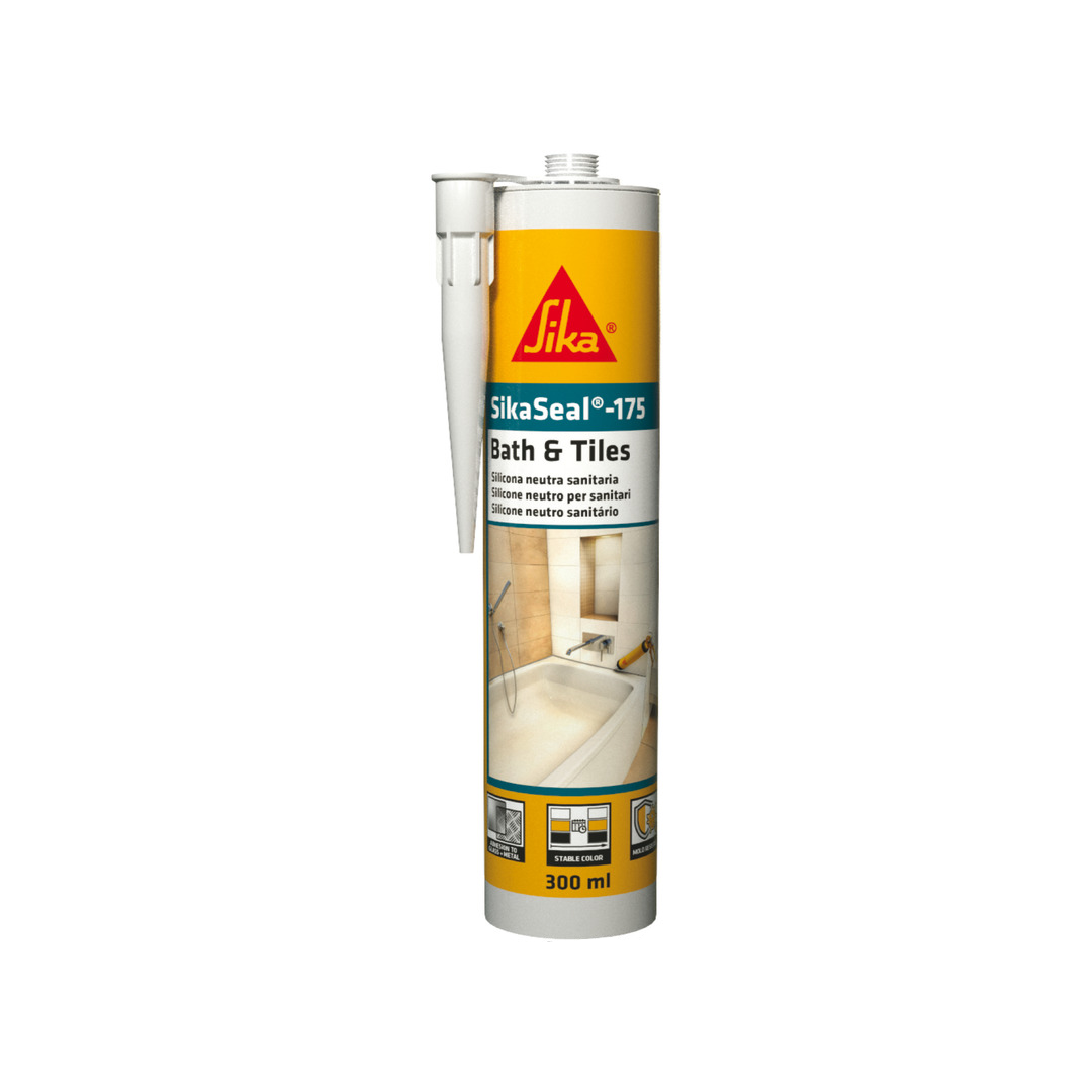 Cartuccia di silicone neutro SikaSeal 174/175 resistente a muffa e raggi UV per sigillature interne ed esterne.