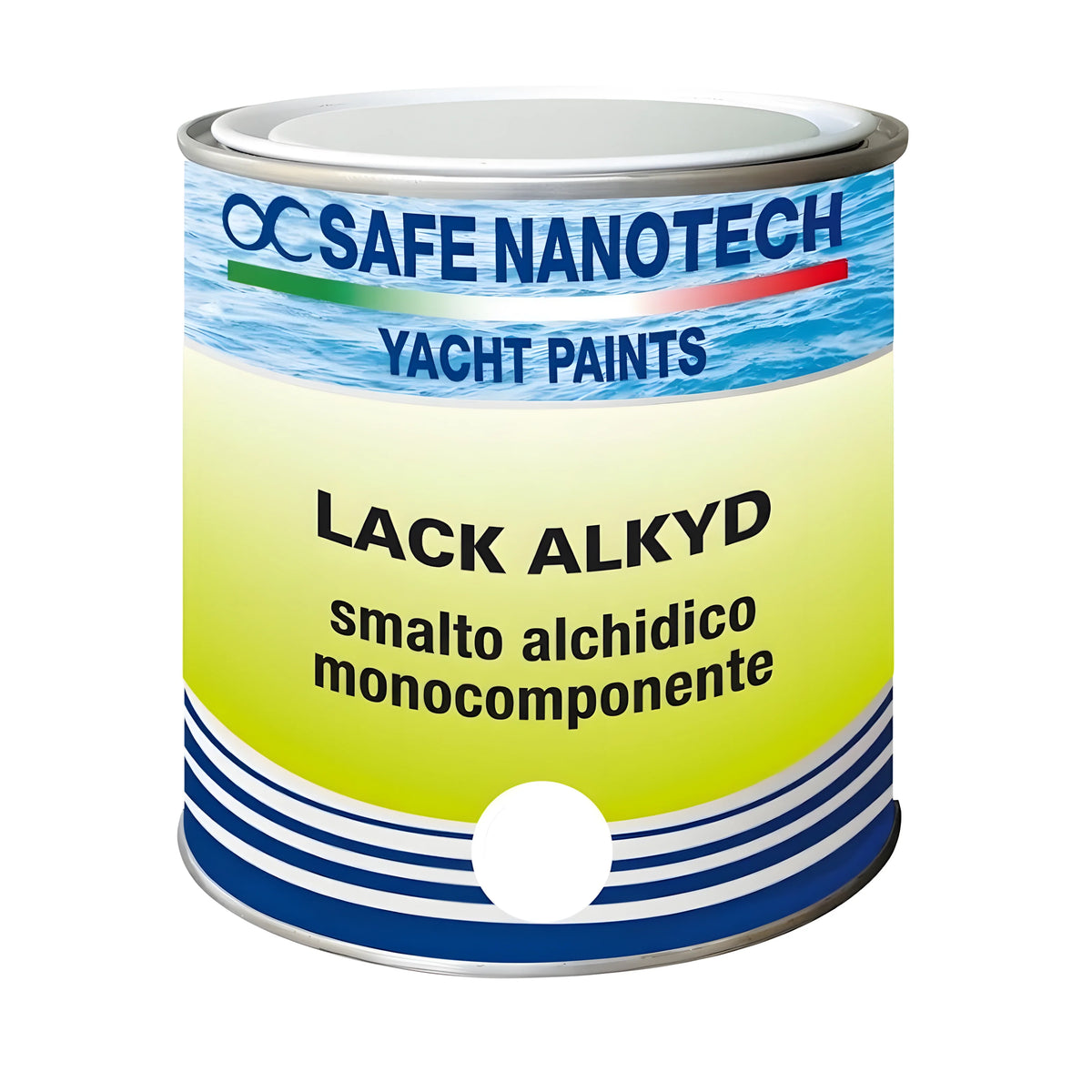 Smalto sintetico alchidico nautico Lack Alkyd di Safe Nanotechnologies, colore grigio chiaro brillante, specifico per la verniciatura delle imbarcazioni.