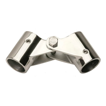 Snodo professionale in acciaio inox AISI 316 per tubi di capottine e tendalini nautici, disponibile per diametri 22mm, 25mm e 30mm.