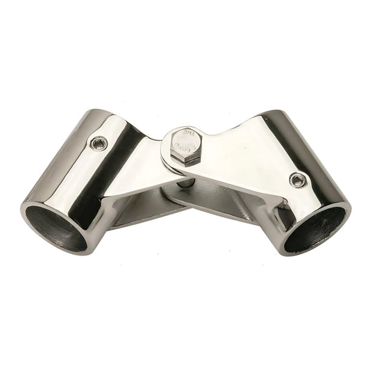 Snodo professionale in acciaio inox AISI 316 per tubi di capottine e tendalini nautici, disponibile per diametri 22mm, 25mm e 30mm.