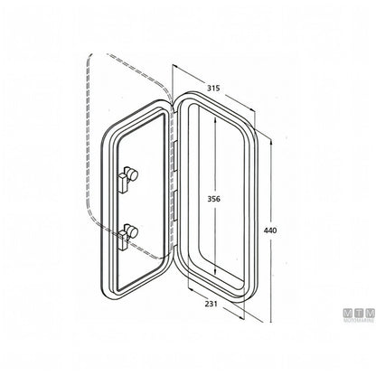 Disegno tecnico sportello calpestabile ABS ST/Large con quote 315x440 passaggio 231x356