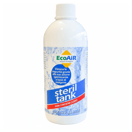 Flacone bianco Steril Tank EcoAir 500ml detergente igienizzante ossigeno per serbatoi acqua, senza cloro