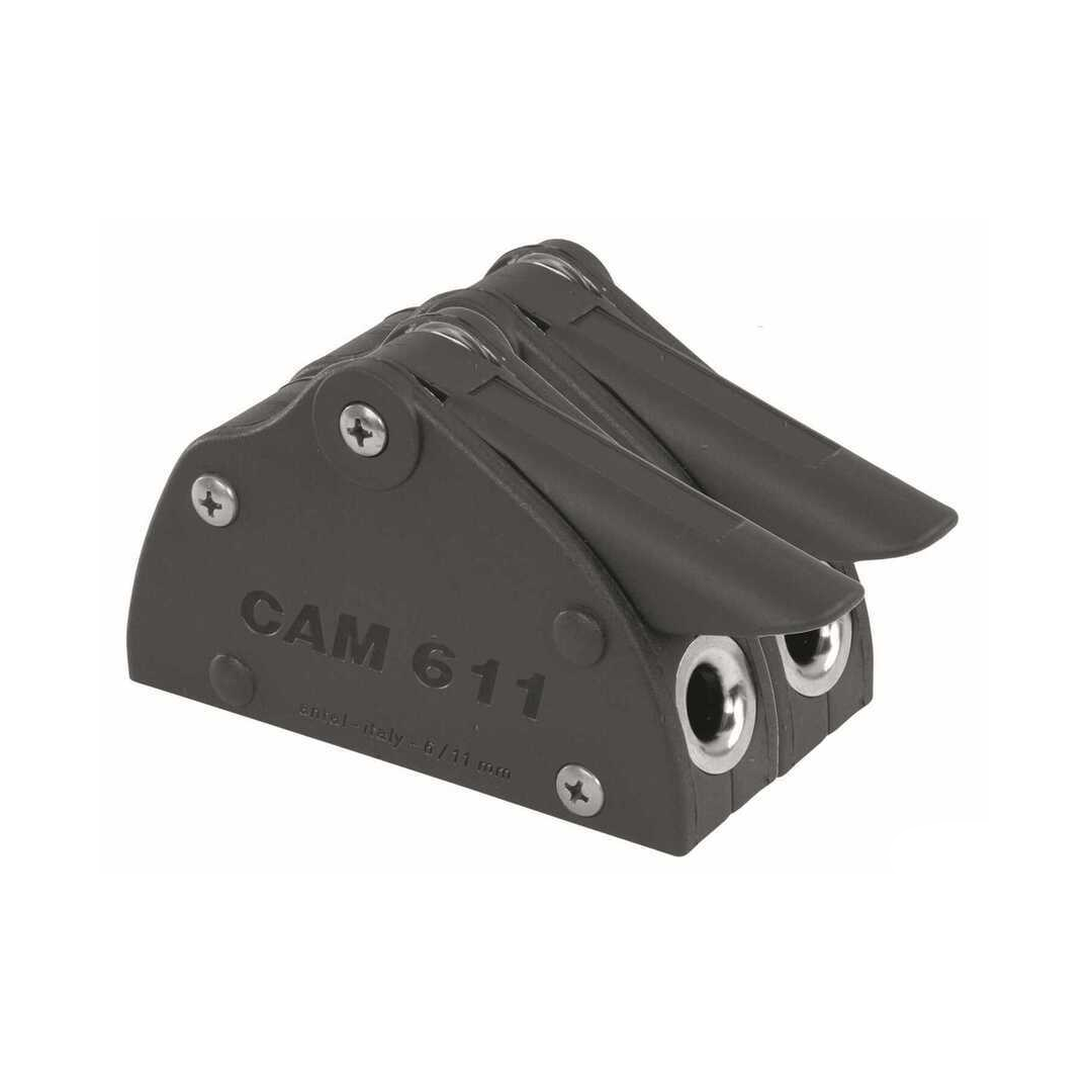 Stopper doppio Antal CAM 611 in nylon nero per cime 6-11 mm, con camma e occhiello in acciaio