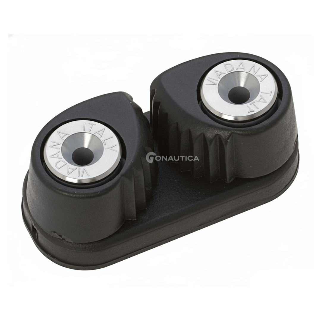 Strozzascotta Viadana fibra nera con due rulli in acciaio inox per scotte 3-8mm