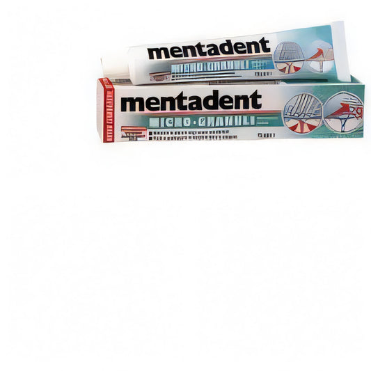 Dentifricio Mentadent Microgranuli da 75 ml con la sua scatola