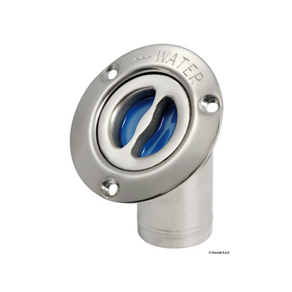 Tappo di imbarco a filo in acciaio inox lucidato a specchio con maniglietta a scomparsa e catenella di sicurezza. acqua gomito