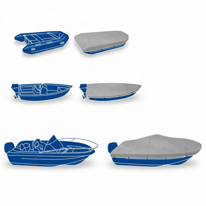 Telo copribarca Silver Shield argento su gommone, lancia e runabout, prima e dopo la copertura