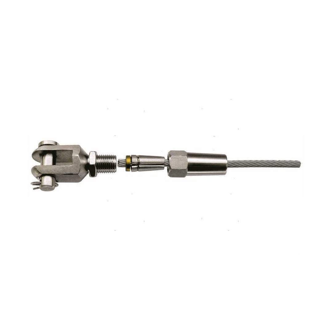 Terminale rapido a forcella inox per cavo Ø 4mm con tensionatore e dado di bloccaggio