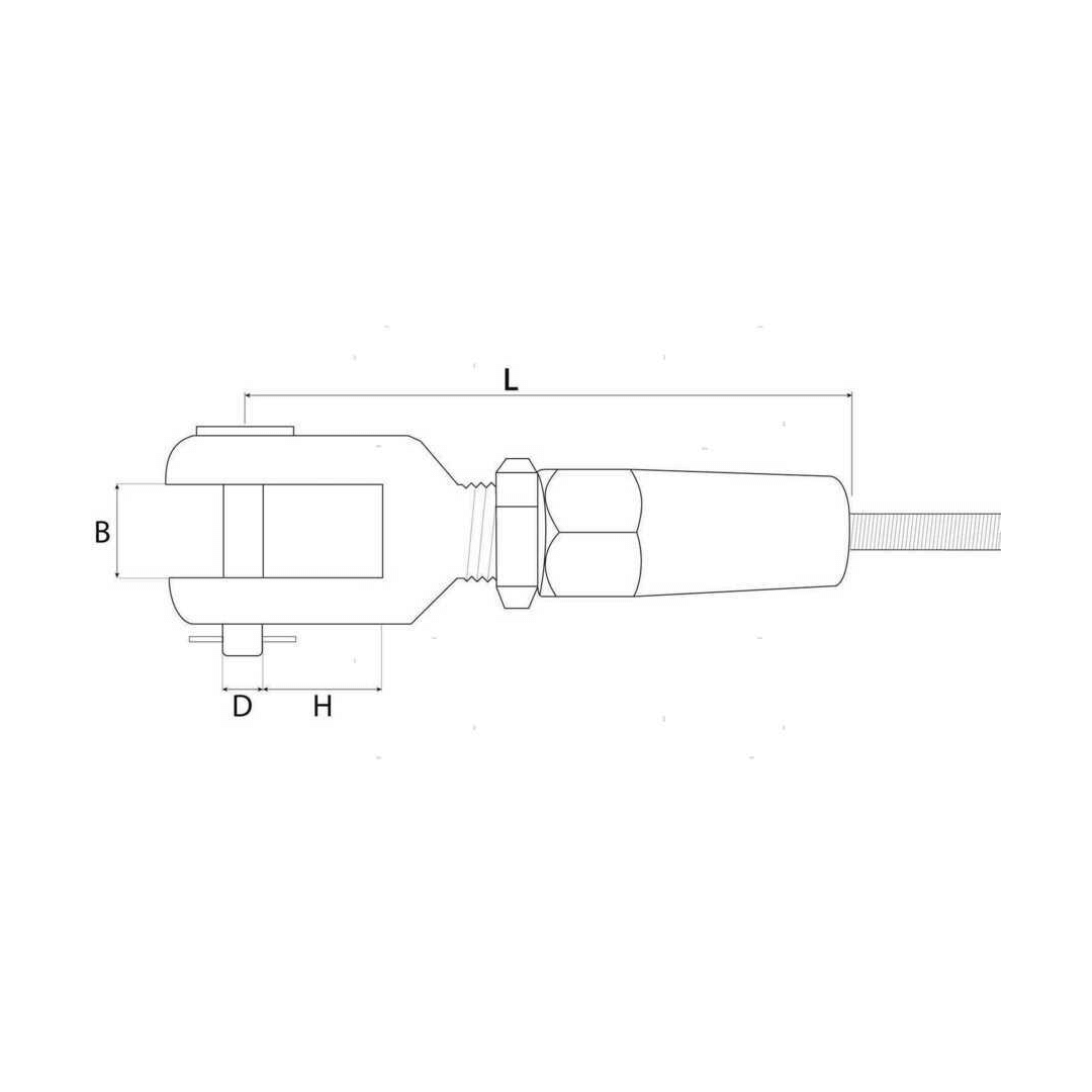 Scheda tecnica terminale rapido a forcella per cavi Ø 4mm acciaio inox con dimensioni L, B, D, H