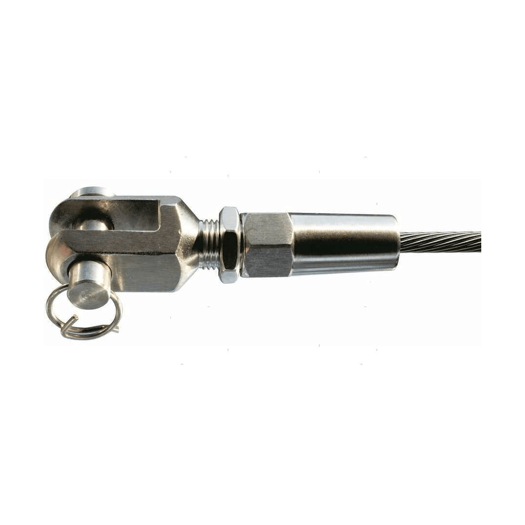 Terminale rapido a forcella in acciaio inox per cavo Ø 4 mm con perno e anello di sicurezza