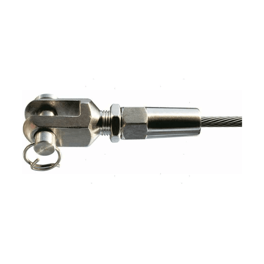 Terminale rapido a forcella in acciaio inox per cavo Ø 4 mm con perno e anello di sicurezza
