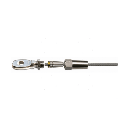 Terminale rapido a occhio inox per cavo Ø 4mm con tensionatore e dado esagonale, acciaio lucido