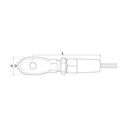 Scheda tecnica terminale rapido a occhio per cavi Ø 4 mm in acciaio inox con dimensioni L, A e D