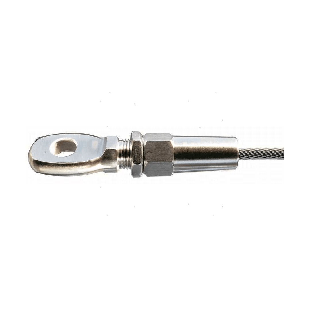 Terminale rapido a occhio in acciaio inox per cavo Ø 4mm con dado esagonale e ferrula cilindrica