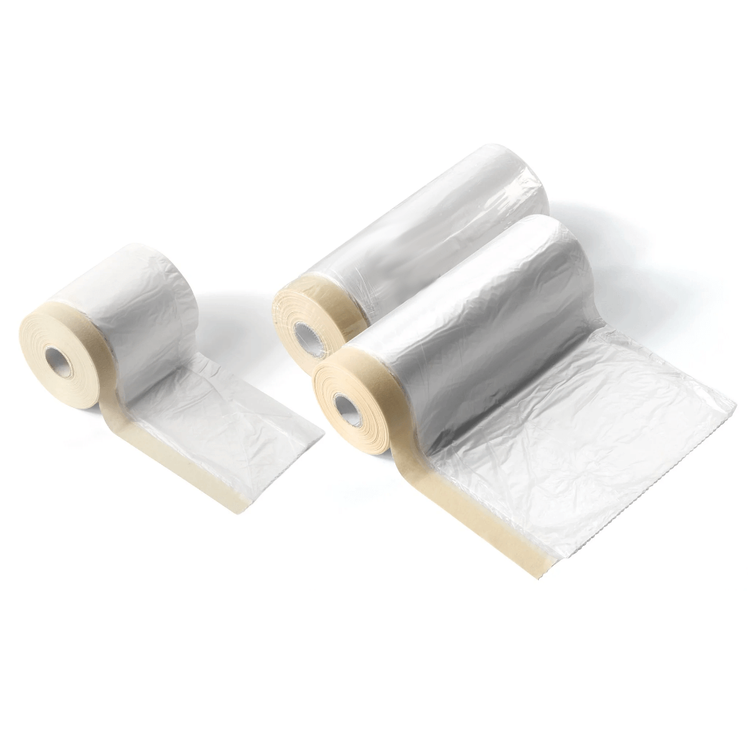 Rotoli nastro carta beige con telo protettivo trasparente in plastica per mascheratura nautica rapida