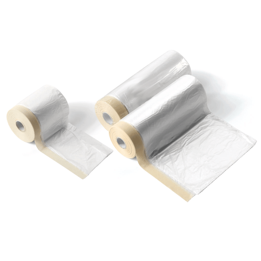 Rotoli nastro carta beige con telo protettivo trasparente in plastica per mascheratura nautica rapida