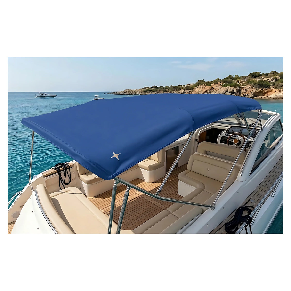 Tessuto nautico Marinplast Top colore Blu Chiaro in poliestere 1100 dtex con spalmatura PVC laccata e goffrata per coperture marine