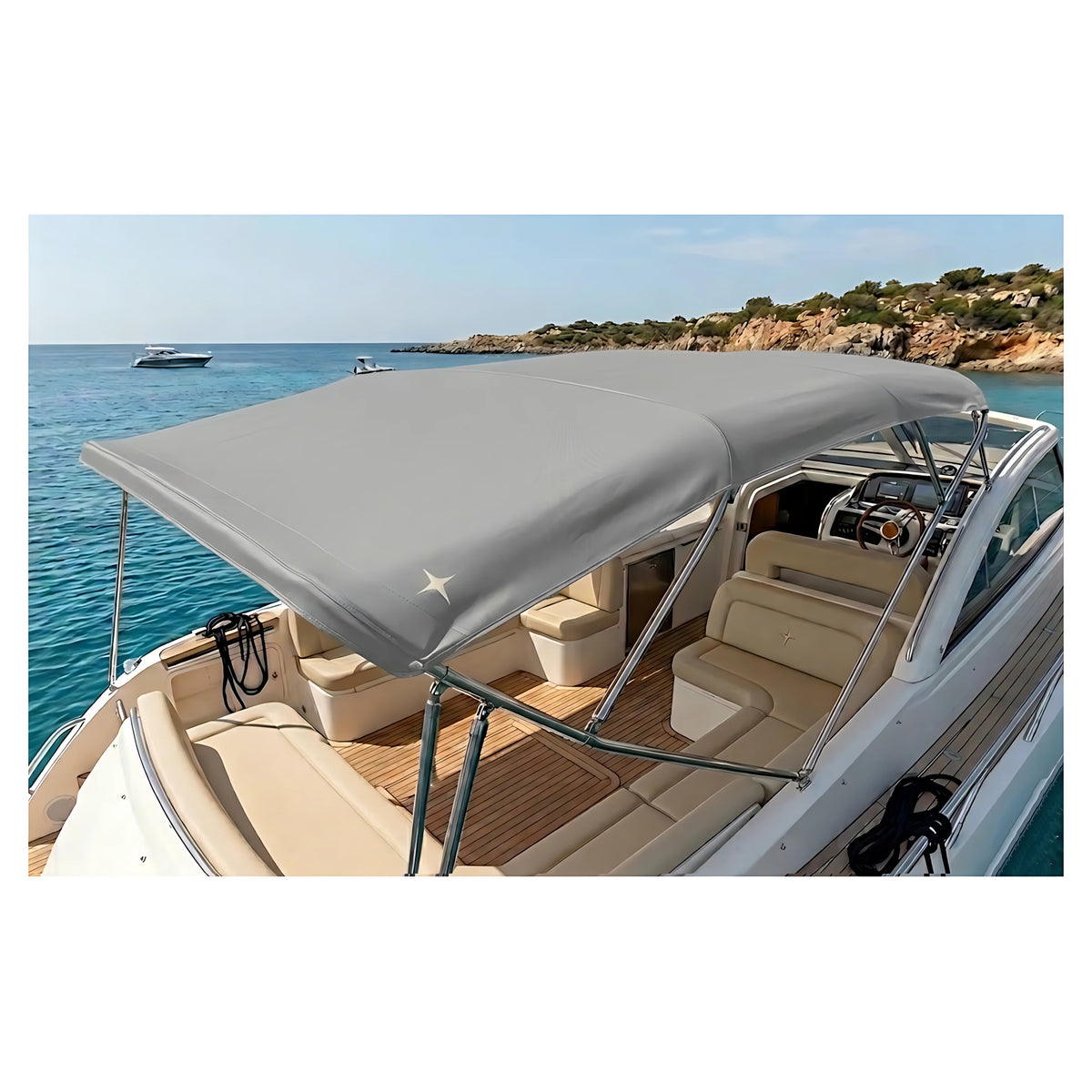 Tessuto nautico Marinplast Top colore Grigio in poliestere 1100 dtex con spalmatura PVC laccata e goffrata per coperture marine