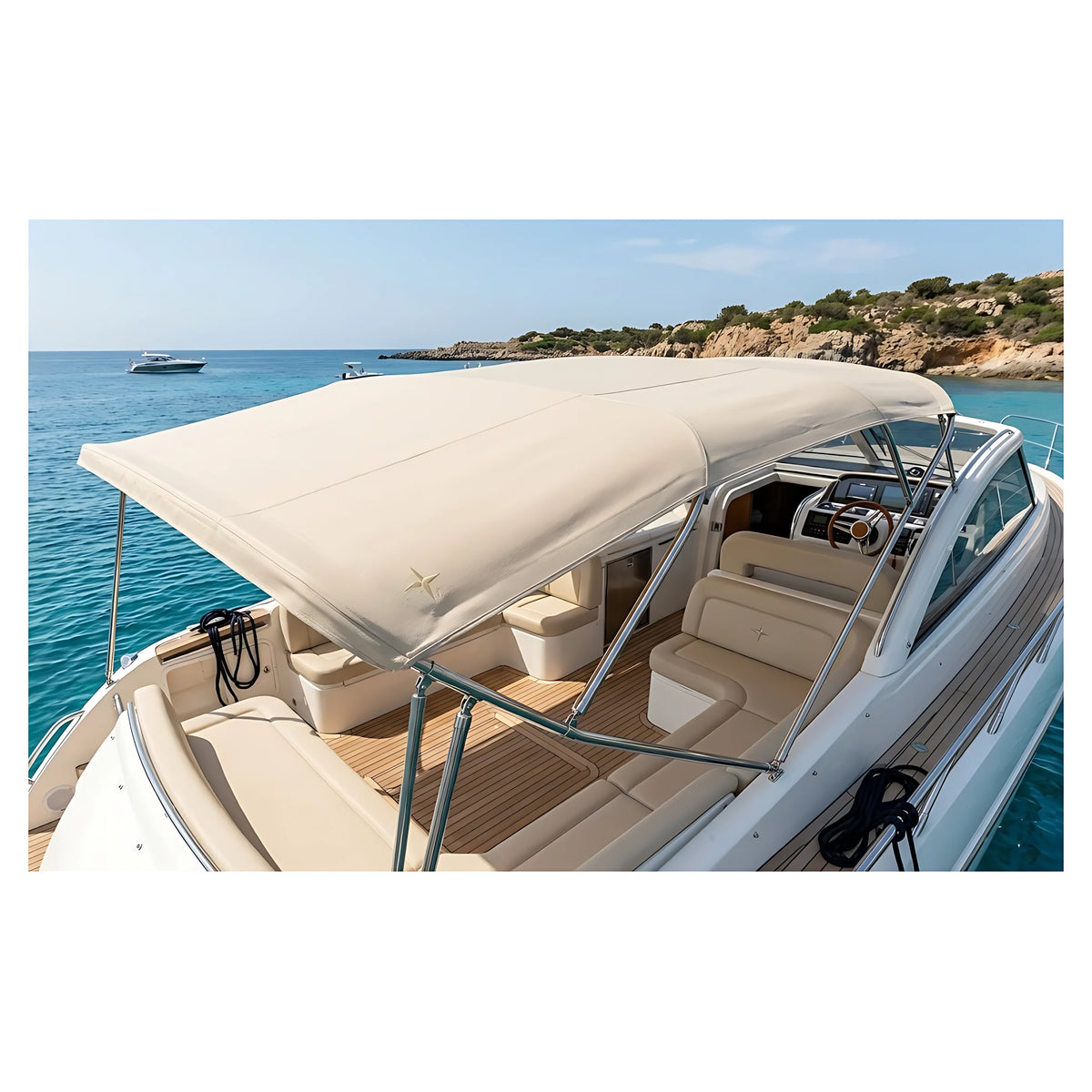 Tessuto nautico Marinplast Top colore Panna in poliestere 1100 dtex con spalmatura PVC laccata e goffrata per coperture marine