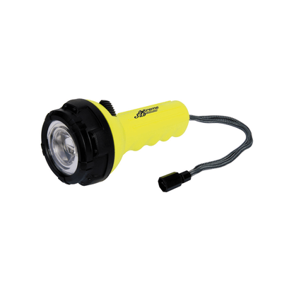 Torcia LED subacquea Sub-Extreme gialla e nera con lente frontale e cordino da polso