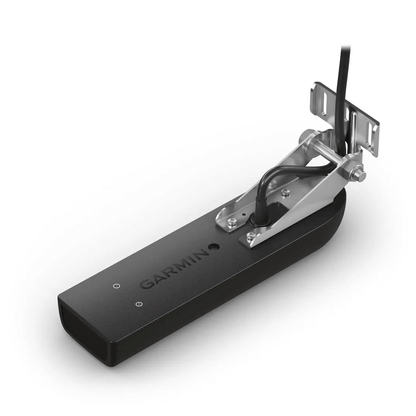 Trasduttore Garmin GT23M-TM oGT51M-TM da poppa con tecnologia CHIRP tradizionale a banda media e CHIRP ClearVü, ideale per la pesca in acque profonde e costiere.