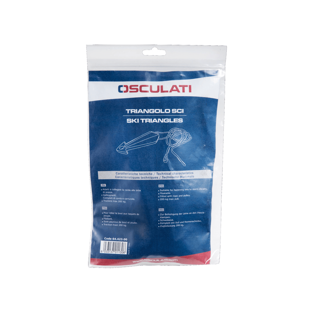 Confezione Osculati triangolo sci nautico blu con cima e carrucola, 200 kg max, made in Italy