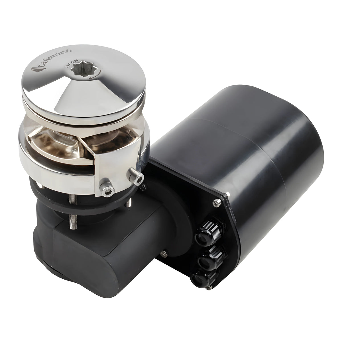 Verricello salpancora nautico ad asse verticale ITALWINCH Smart-R3 da 1000W 12V, base tonda interamente in acciaio inossidabile AISI 316.