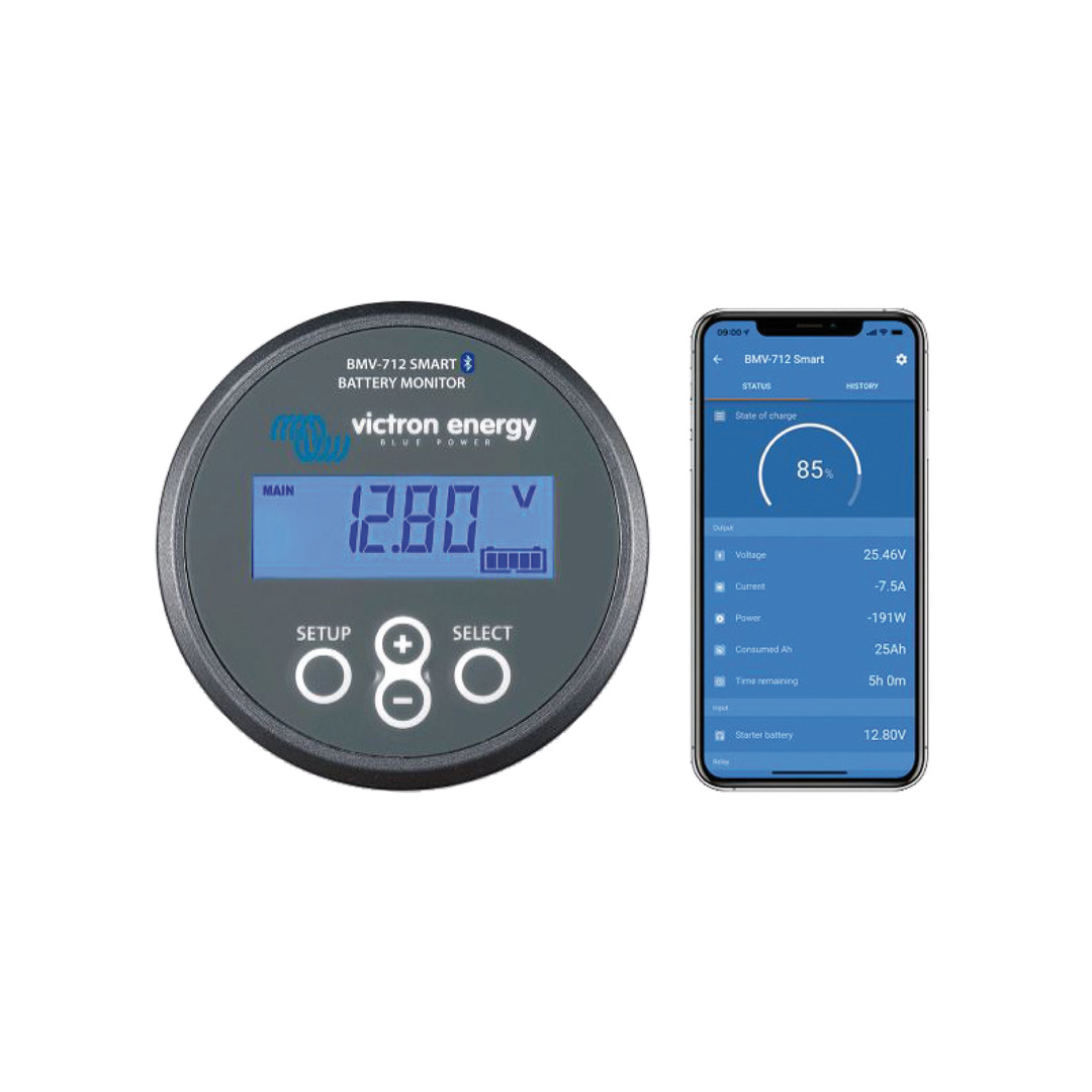Monitor batterie digitale Victron serie BMV con display LCD, shunt incluso e opzione Bluetooth per il monitoraggio della carica. MV-712