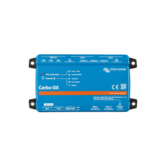 Centro di comunicazione Victron Cerbo GX MK2 per il monitoraggio e controllo remoto di sistemi energetici di bordo.