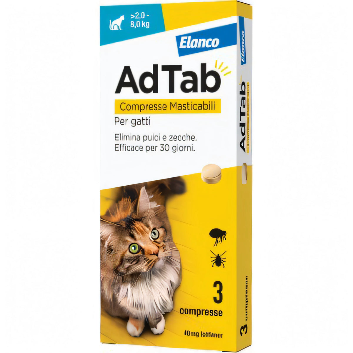 Confezione AdTab Elanco compresse antiparassitarie per gatti 2-8 kg