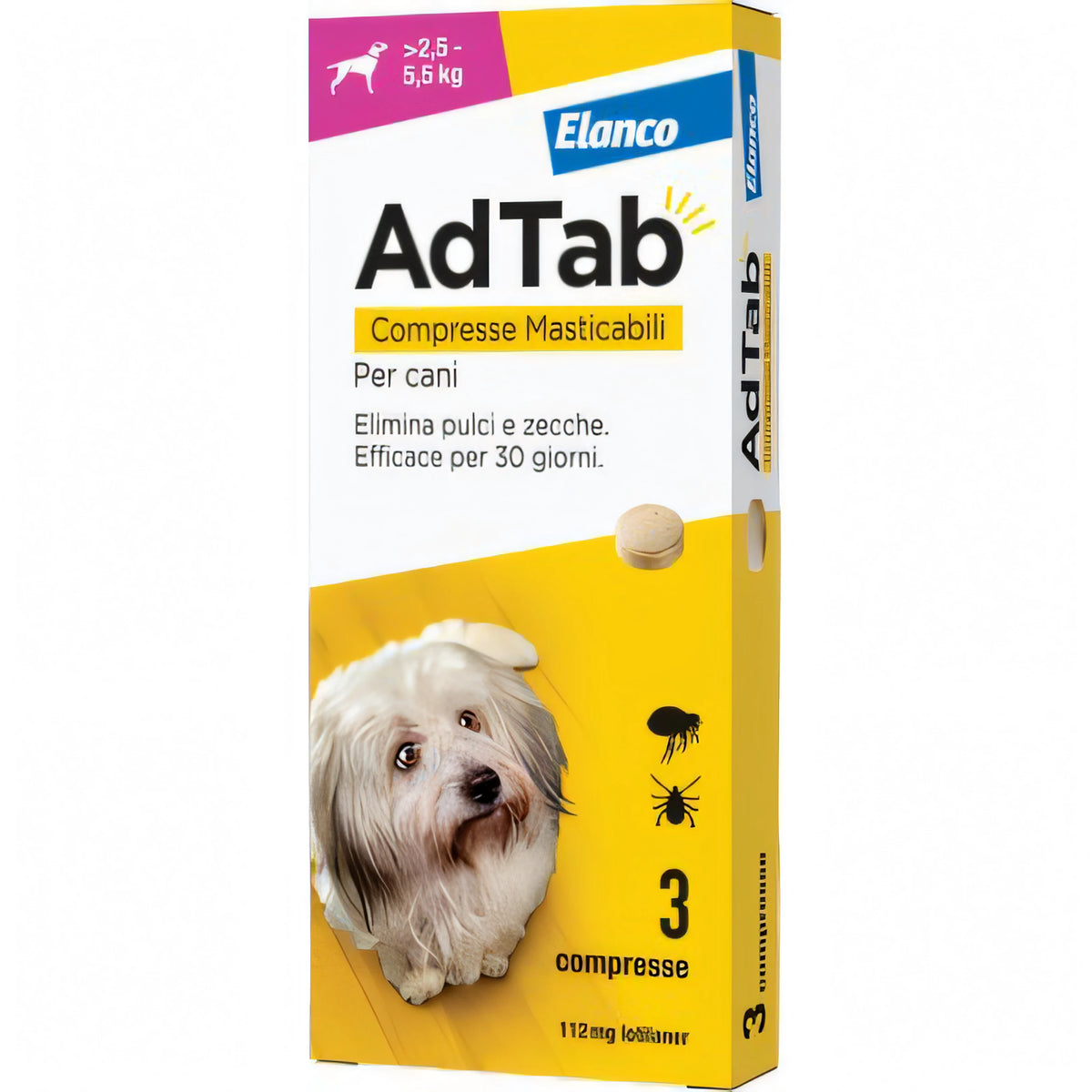 Confezione AdTab Elanco compresse antiparassitarie per cani 2,5-5,5 kg