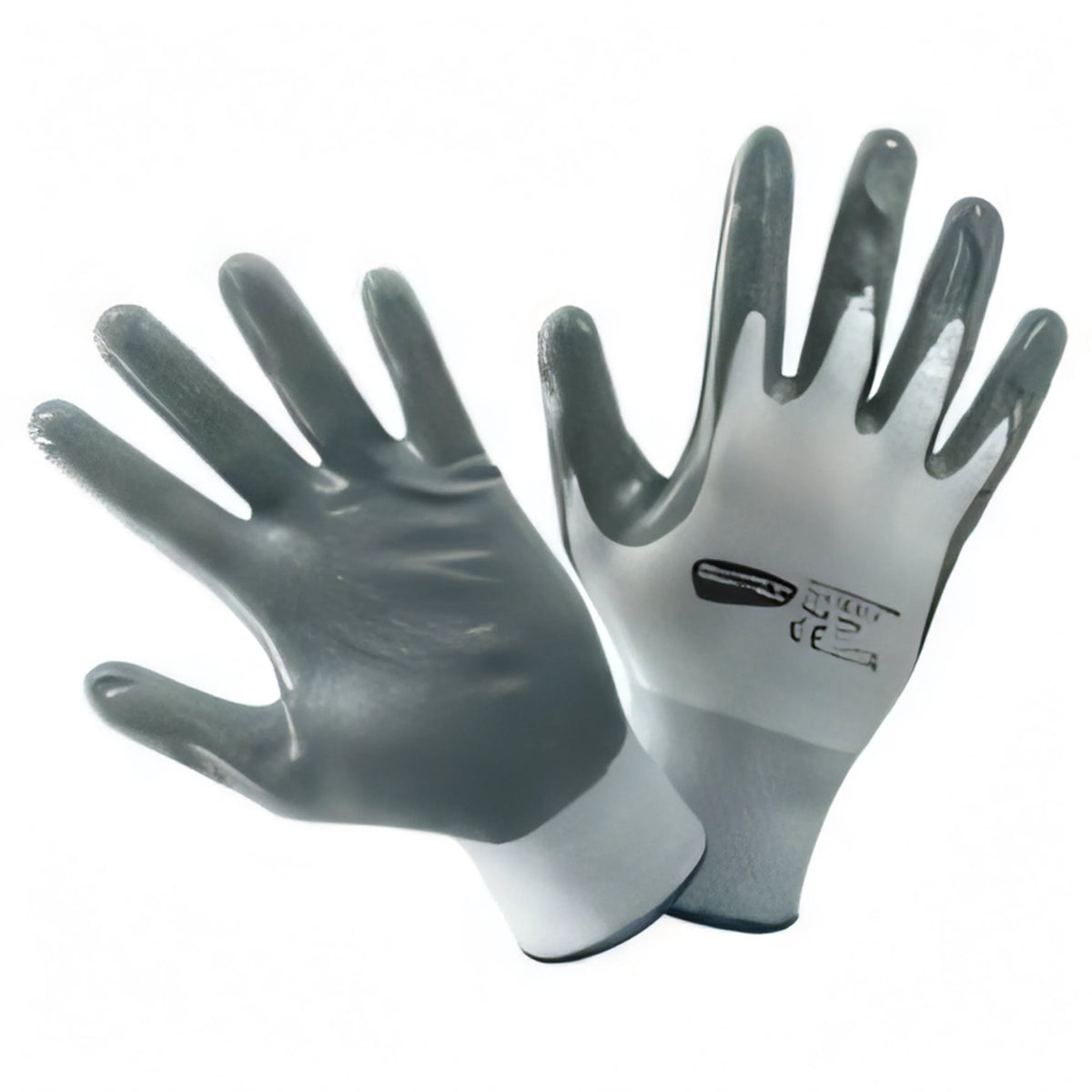 Guanto in nitrile grigio Workit su maglia bianca, taglia 9