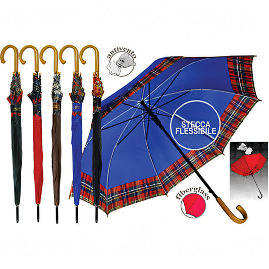 Ombrello da pioggia golf a fantasia scozzese, antivento, apertura automatica, 134 cm
