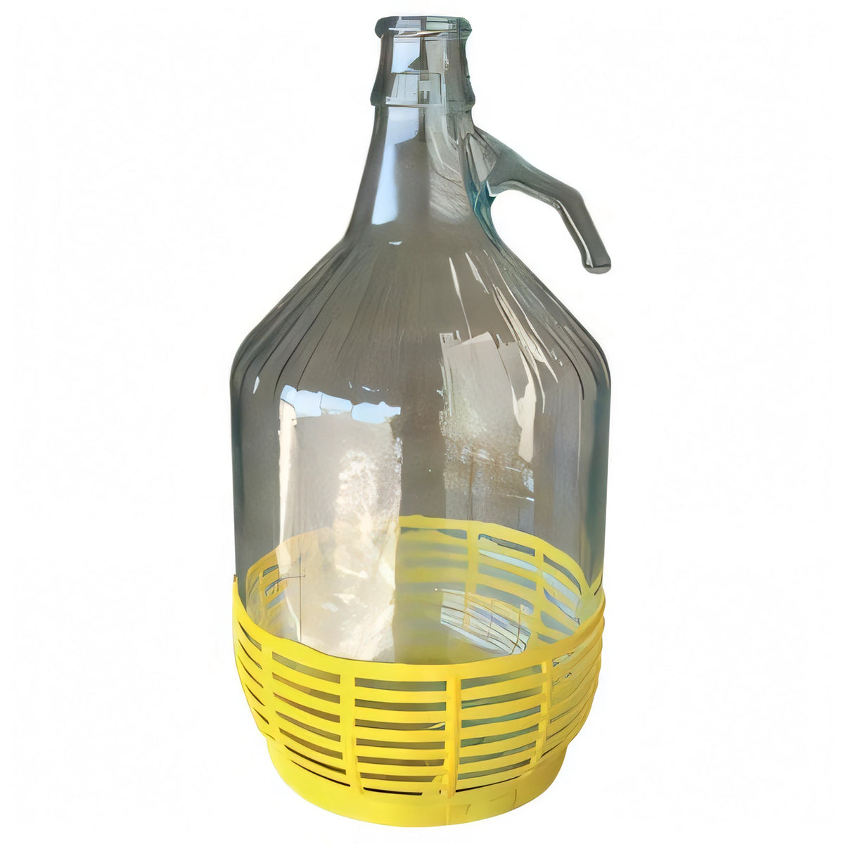 Damigiana in vetro bocca liscia da 5 litri con cesto in plastica