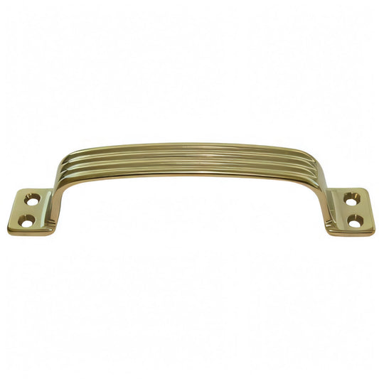 Maniglietta rigata in ottone lucido per mobili, interasse 140 mm