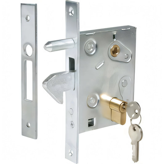Serratura da infilare per cancelli IBFM 447 a gancio, frontale zincato, entrata 60 mm