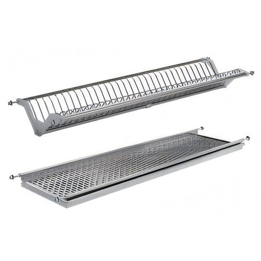 Scolapiatti e scolabicchieri in acciaio inox a molla con vaschetta, 90 cm