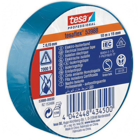 Nastro isolante in PVC azzurro, 15 mm x 10 m, certificato IMQ