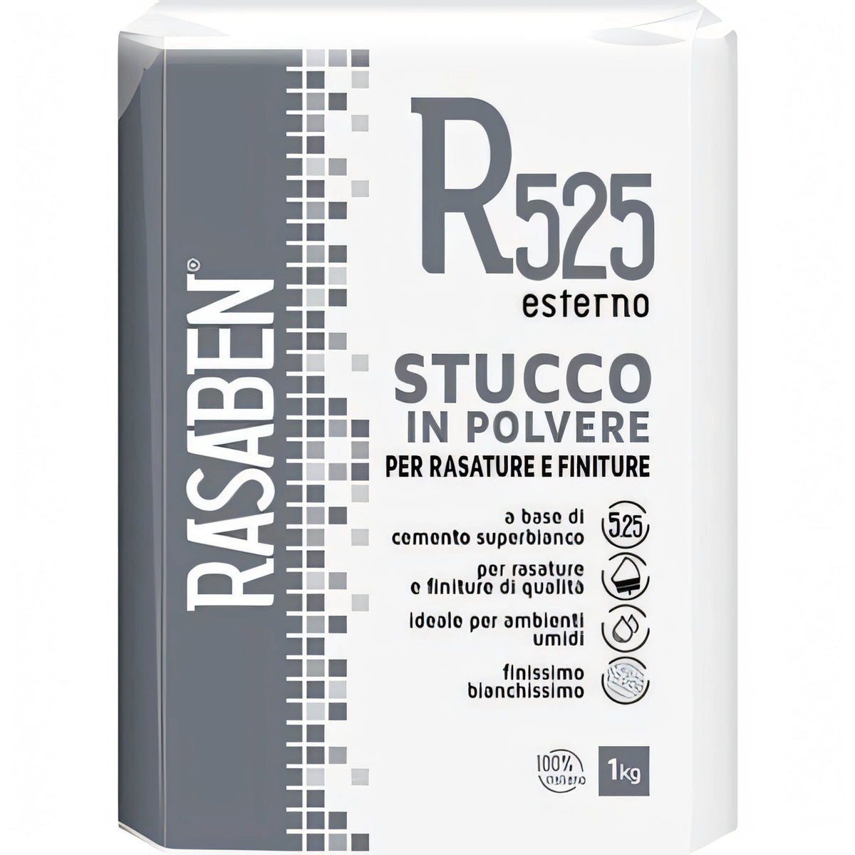 Stucco rasante bianco K2 Rasaben R525 per esterno e interno, confezione da 1 kg