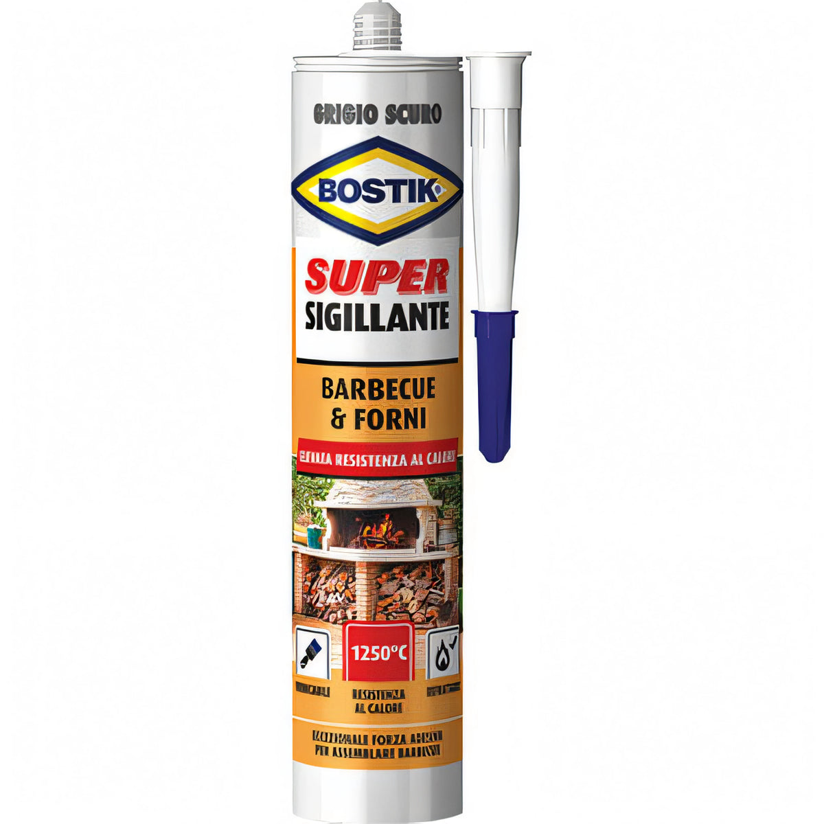 Cartuccia mastice refrattario Bostik grigio scuro per barbecue e forni, 530 g