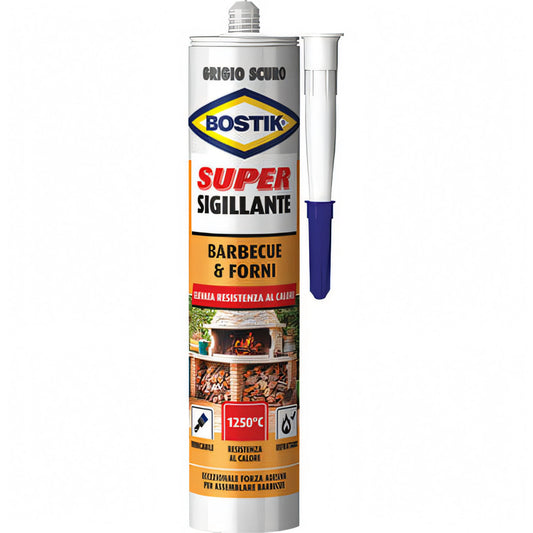 Cartuccia mastice refrattario Bostik grigio scuro per barbecue e forni, 530 g