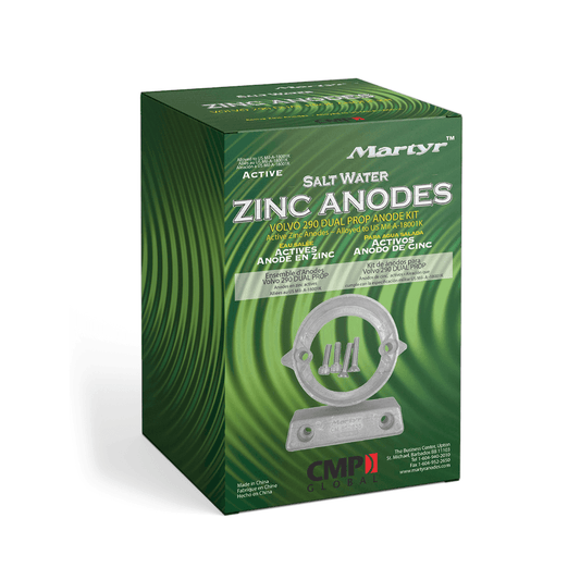 Kit anodi zinco Martyr per Volvo 290 Dual Prop, confezione verde con anello e barra in zinco