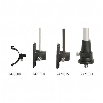 Accessori segnavento Windex: supporti e morsetti neri in metallo con codici 2420008, 2420010, 2420015, 2421023