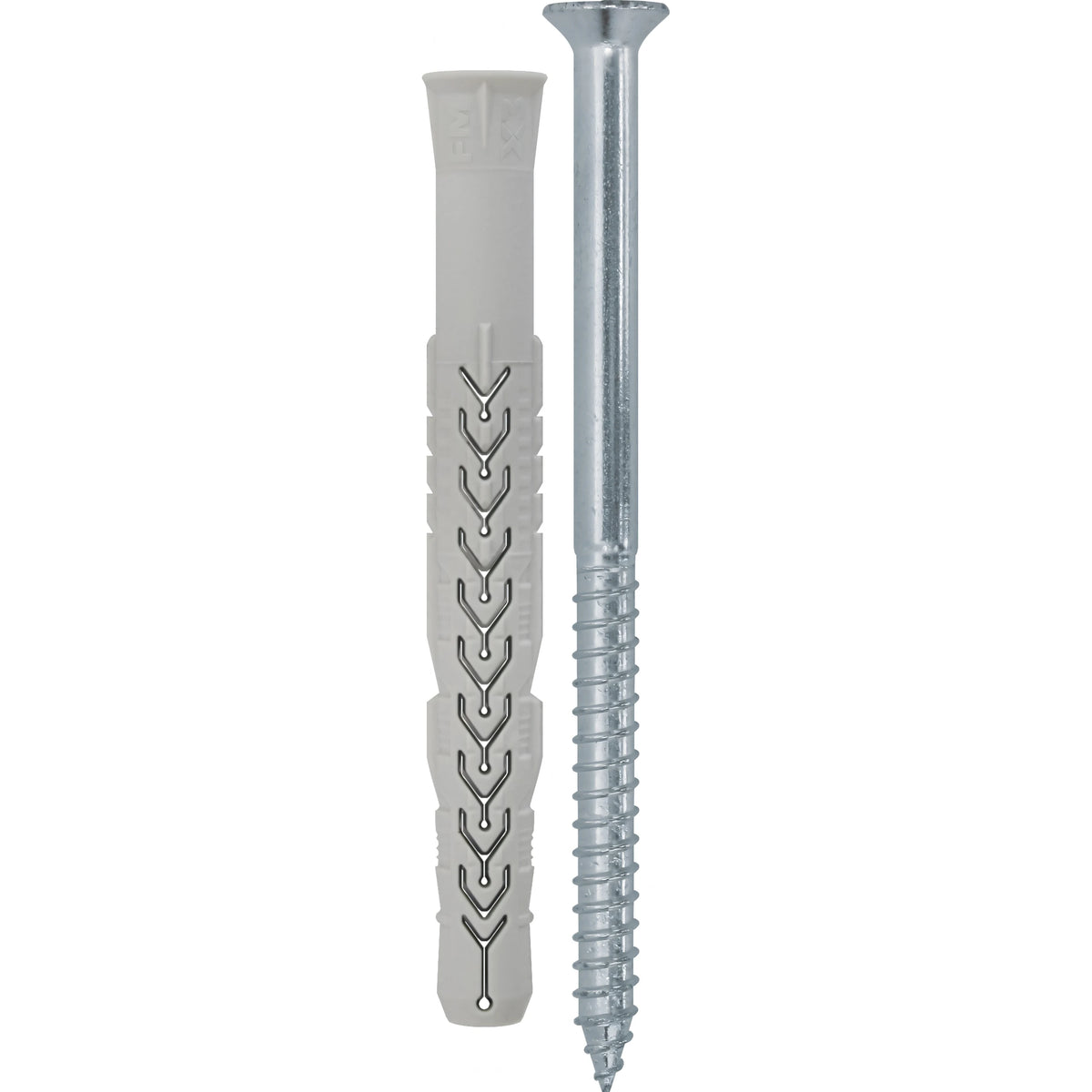 Tassello prolungato Friulsider X3 in nylon con vite TPS Torx zincata bianca, bordo svasato