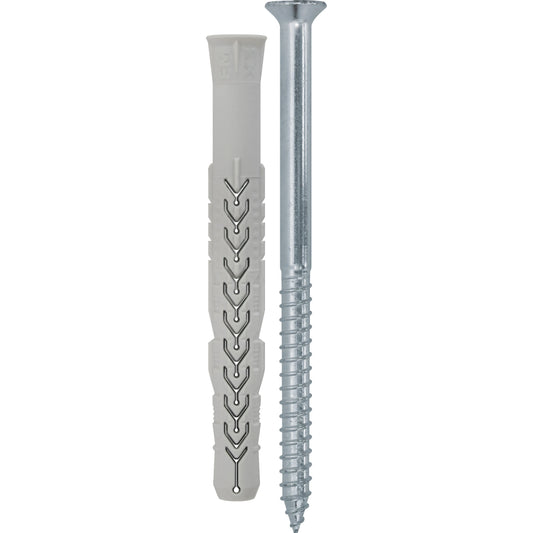 Tassello prolungato Friulsider X3 in nylon con vite TPS Torx zincata bianca, bordo svasato